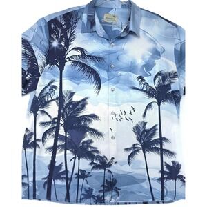 Royaura Shirt Mens 3XL Blue Palm Tree Hawaiian Beach Short Sleeve Button Front